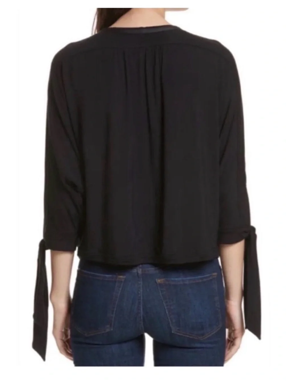 Free People Women’s Black Keyhole Tie-Sleeve Top